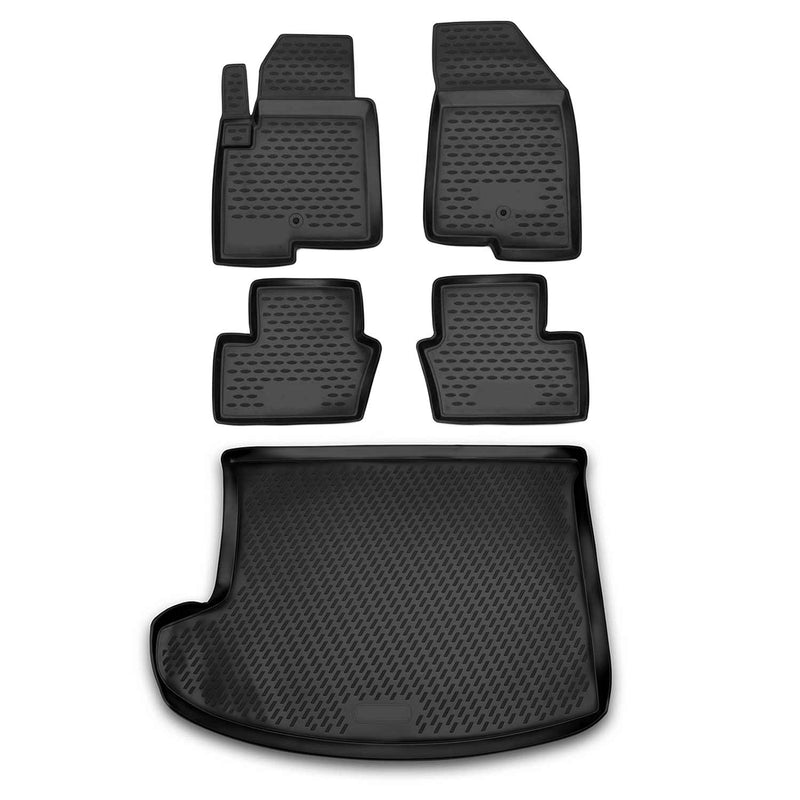 Fußmatten & Kofferraumwanne Set für Jeep Compass 2011-2016 Gummi TPE Schwarz 5x