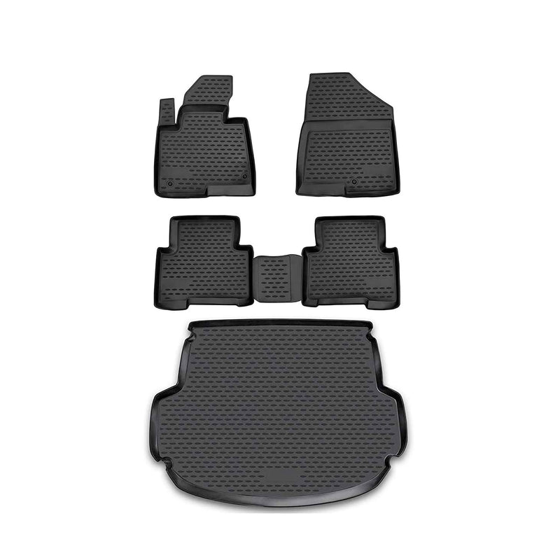 Fußmatten & Kofferraumwanne Set für Hyundai Santa Fe 2012-2020 TPE Schwarz