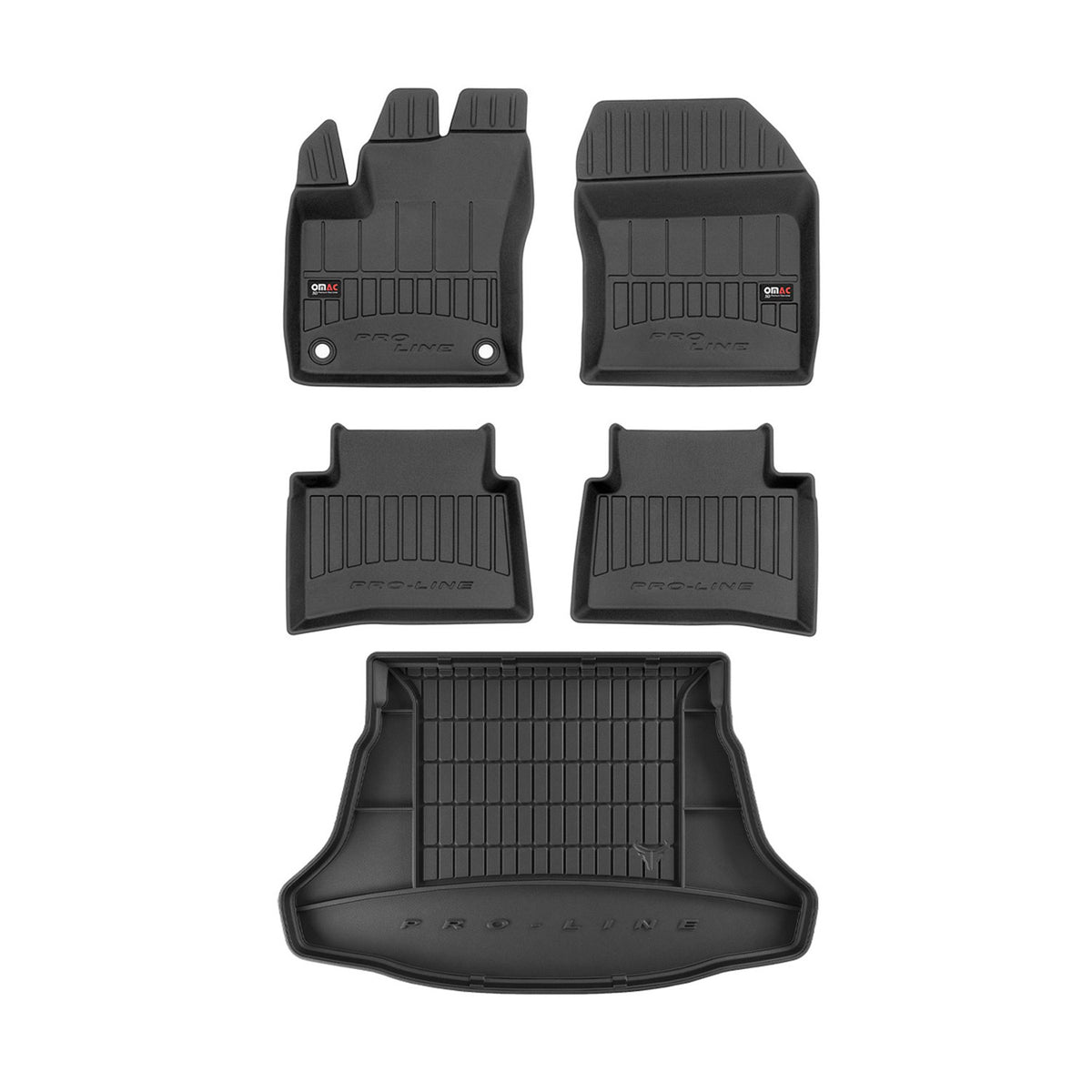 OMAC Fußmatten & Kofferraumwanne Set für Toyota Prius 2015-2024 Gummi Schwarz 5x
