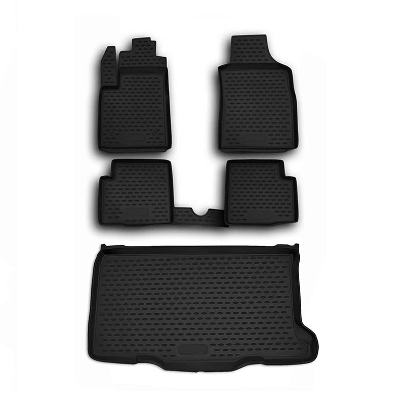 Fußmatten & Kofferraumwanne Set für Fiat 500 2007-2015 Gummi TPE Schwarz 5x