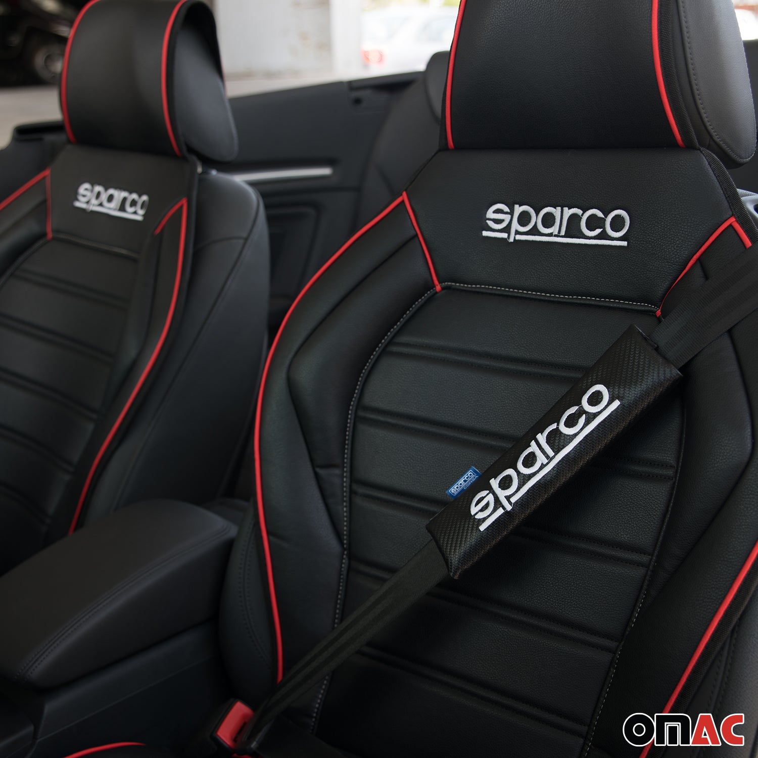 SPARCO Gurtschoner Gurtpolster Sicherheitsgurt Gurtschutz Karbon Schwarz 2x