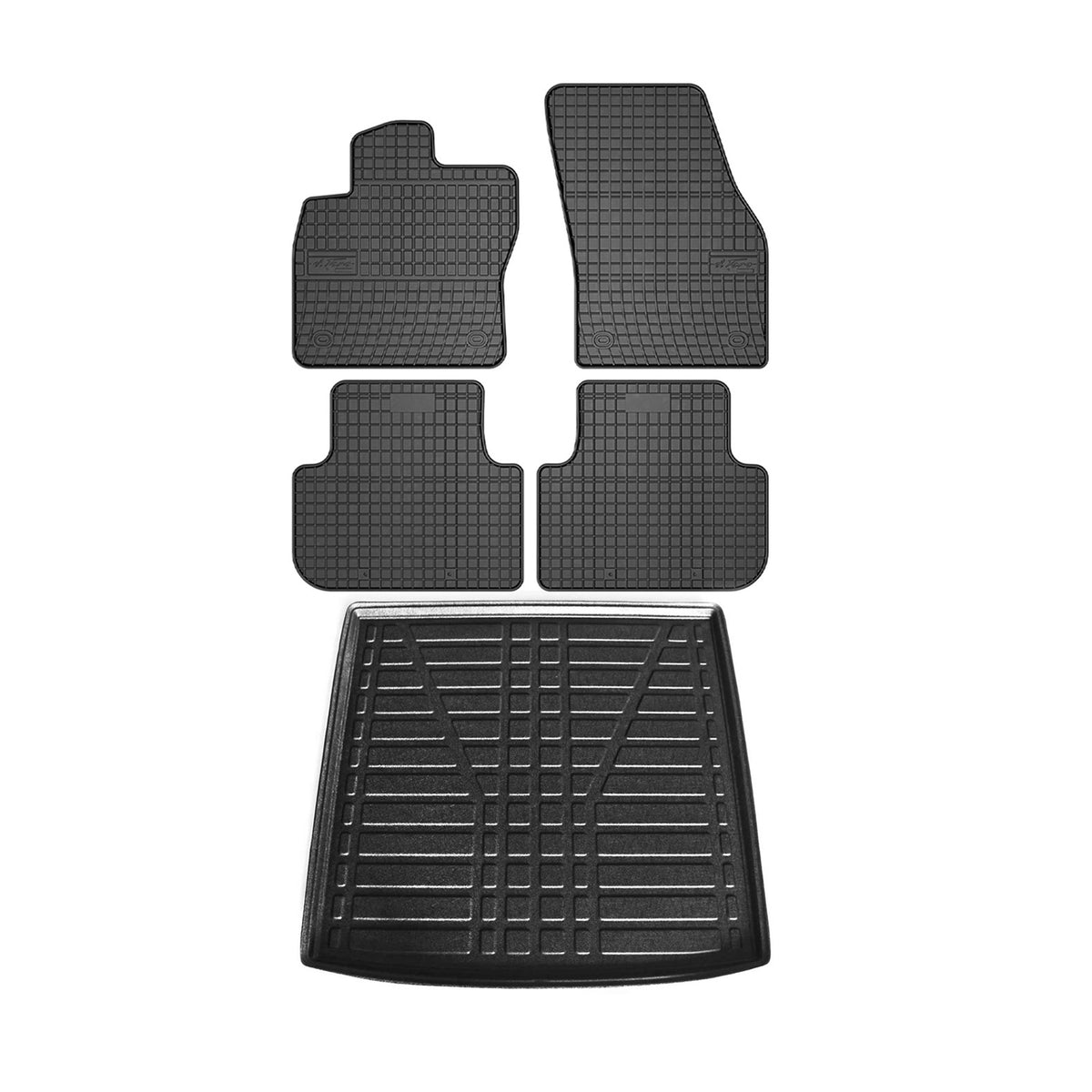 Fußmatten & Kofferraumwanne Set für VW Tiguan 2016-2024 Untere Gummi Schwarz 5x