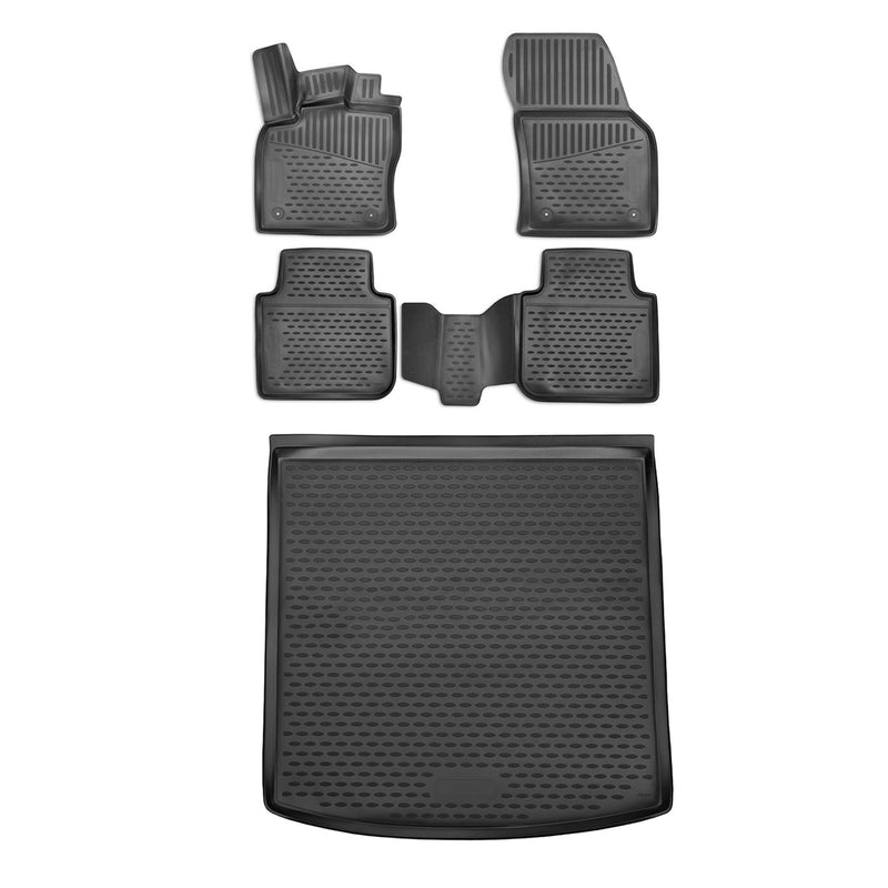 Fußmatten & Kofferraumwanne Set für Skoda Kodiaq 2016-2024 Gummi TPE Schwarz 5x