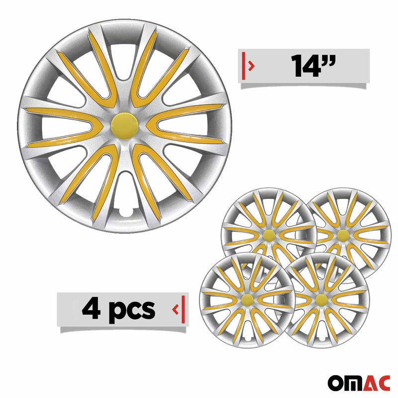 4x Radkappen 14 zoll Grau & Gelb