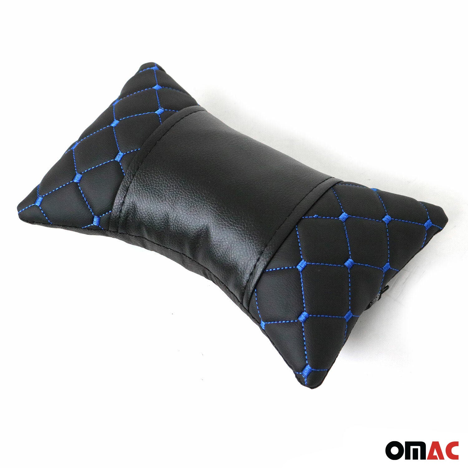 KFZ Auto Kopfstütze Kissen Autositzkissen Nackenkissen Leder Schwarz Blau 8x30cm