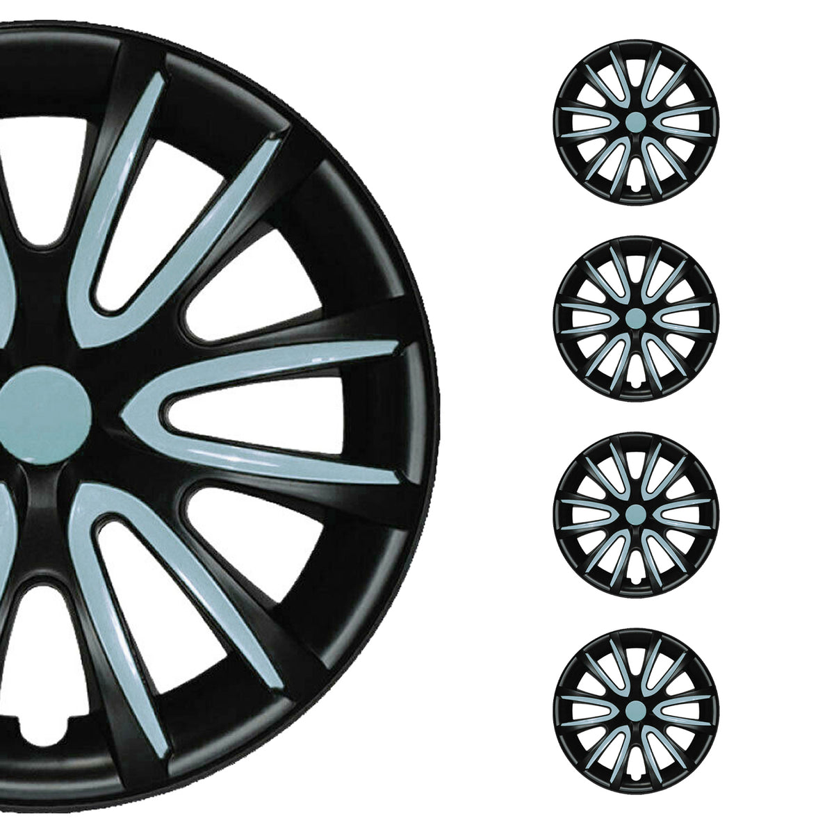 4x hubcaps wheel trims for 14" inch steel rims matt black light blue