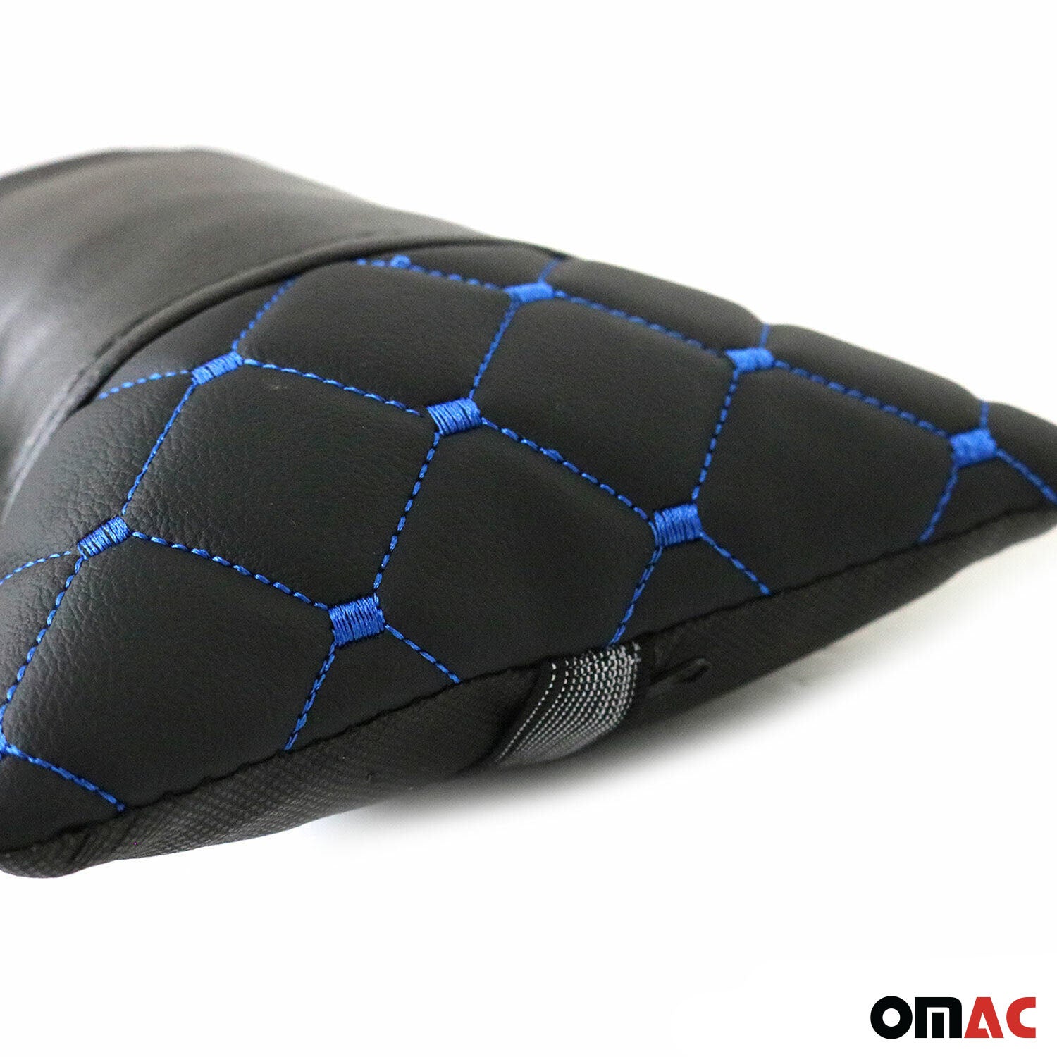 KFZ Auto Kopfstütze Kissen Autositzkissen Nackenkissen Leder Schwarz Blau 8x30cm