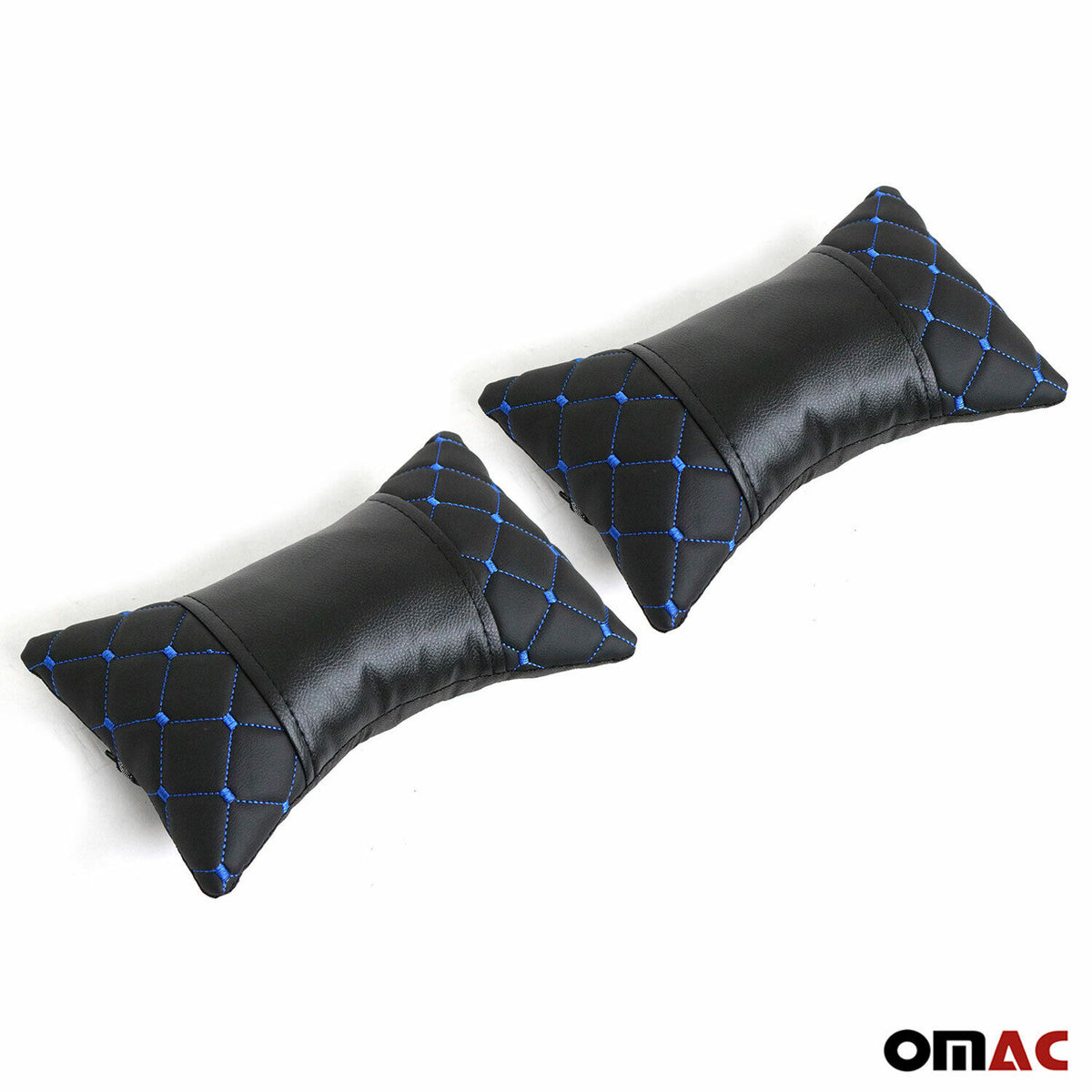 Pack of 2 car headrest cushions, car seat cushions, leather, black, blue, 8 x 30 cm