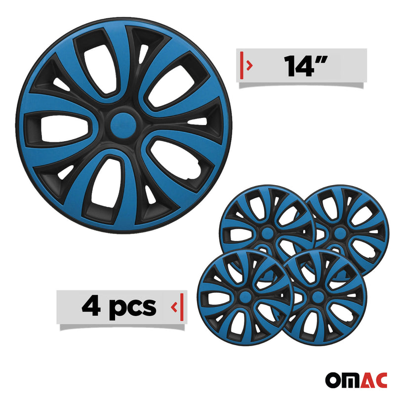 Radkappen 14 zoll Matt Schwarz & Blau 4tlg satz