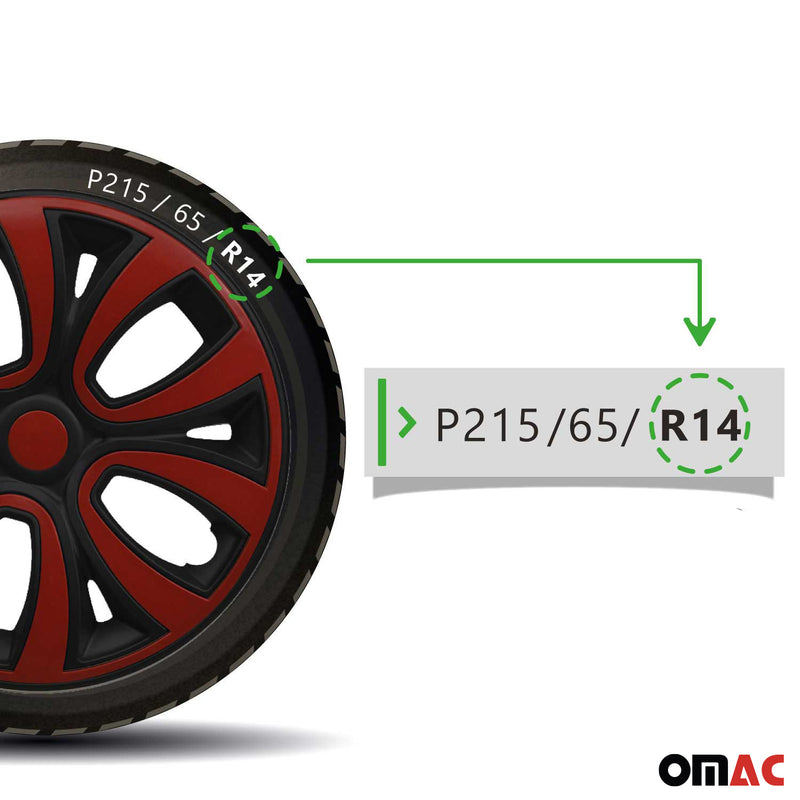 Radkappen 14 zoll Schwarz & Rot 4tlg satz