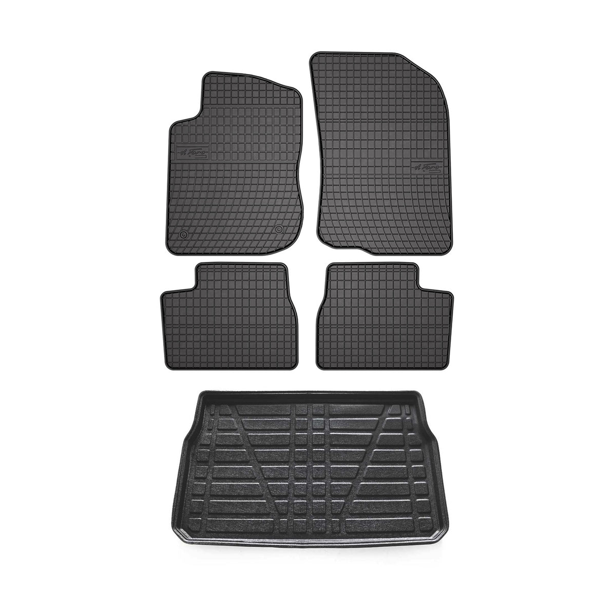 Fußmatten & Kofferraumwanne Set für Peugeot 208 2012-2024 Gummi TPE Schwarz 5x