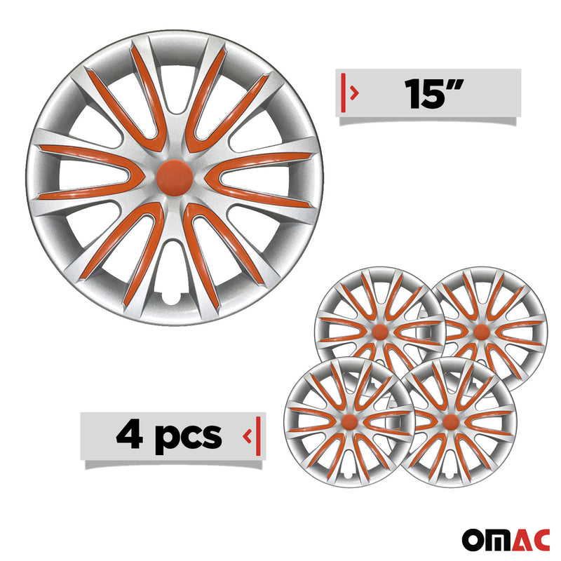 4x Radblenden Radkappen Radzierblenden 15" Zoll Stahlfelgen Grau-Orange