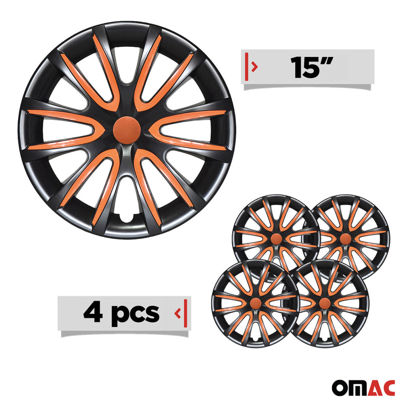 4x Radblenden Radkappen Radzierblenden 15" Zoll Stahlfelgen Schwarz Orange