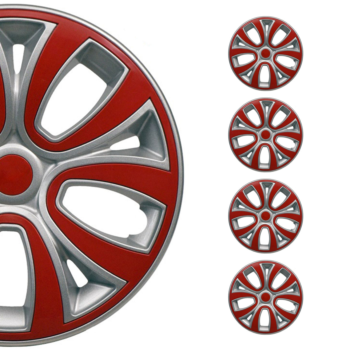 4x Radblenden Radkappen Radzierblenden für 15" Zoll Stahlfelgen Silber Rot