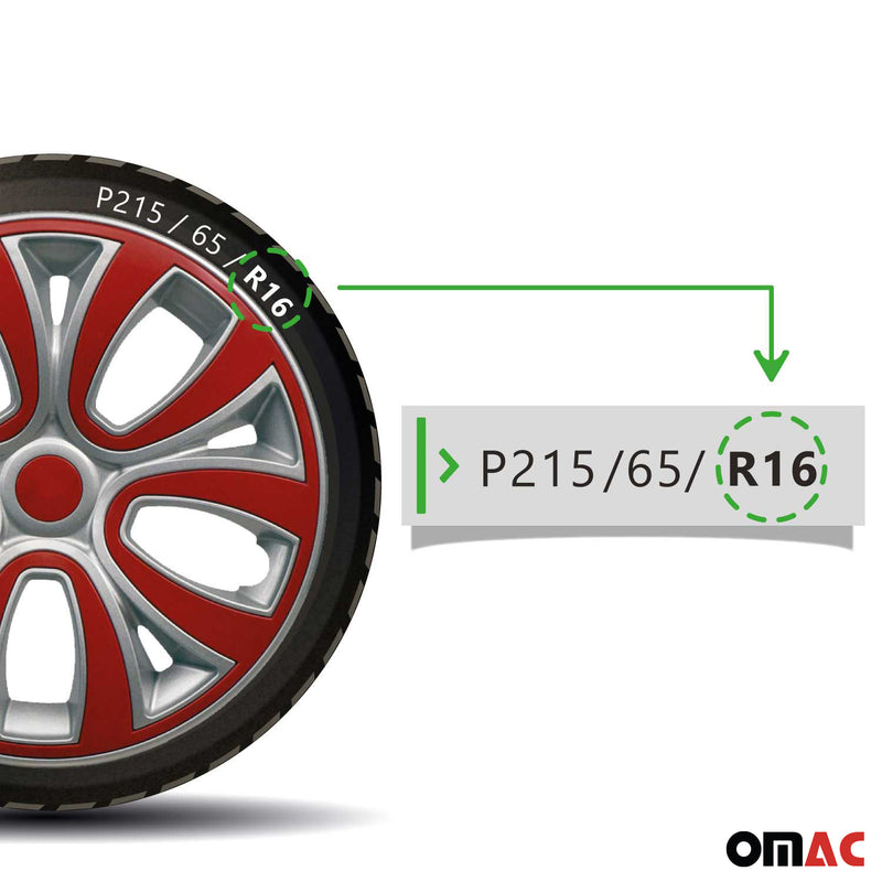 Radkappen 16 zoll Grau & Rot 4tlg satz