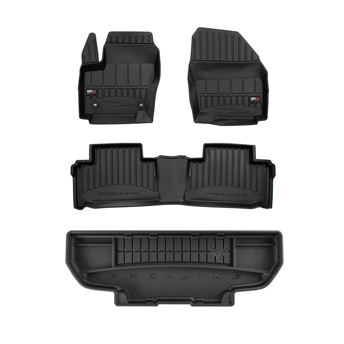 OMAC Fußmatten & Kofferraumwanne Set für Ford Galaxy 2006-2015 Schwarz Gummi 4x