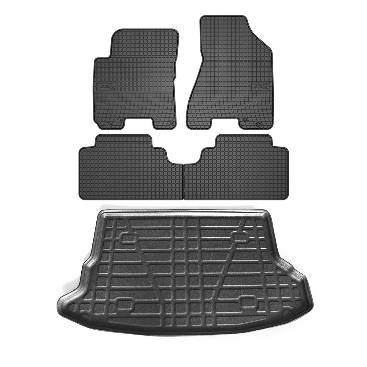 Fußmatten & Kofferraumwanne Set für Hyundai Tucson 2004-2010 Gummi Schwarz 5x