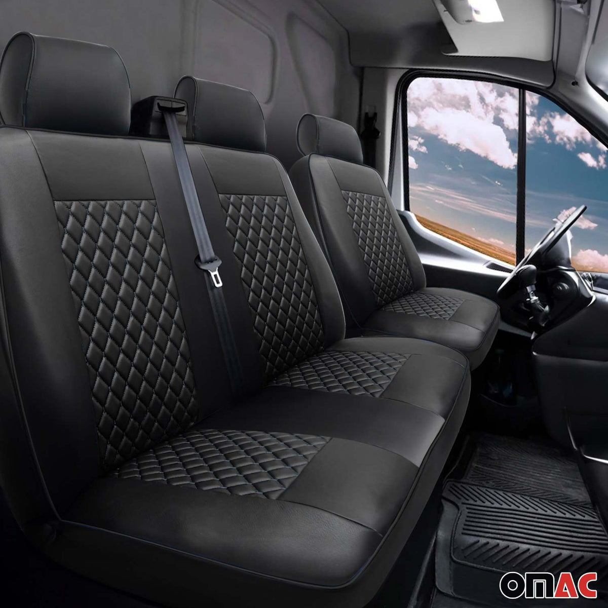Sitzbezüge Schonbezüge für VW T5 T6 Caravelle Multivan Kunstleder Schwarz 2+1
