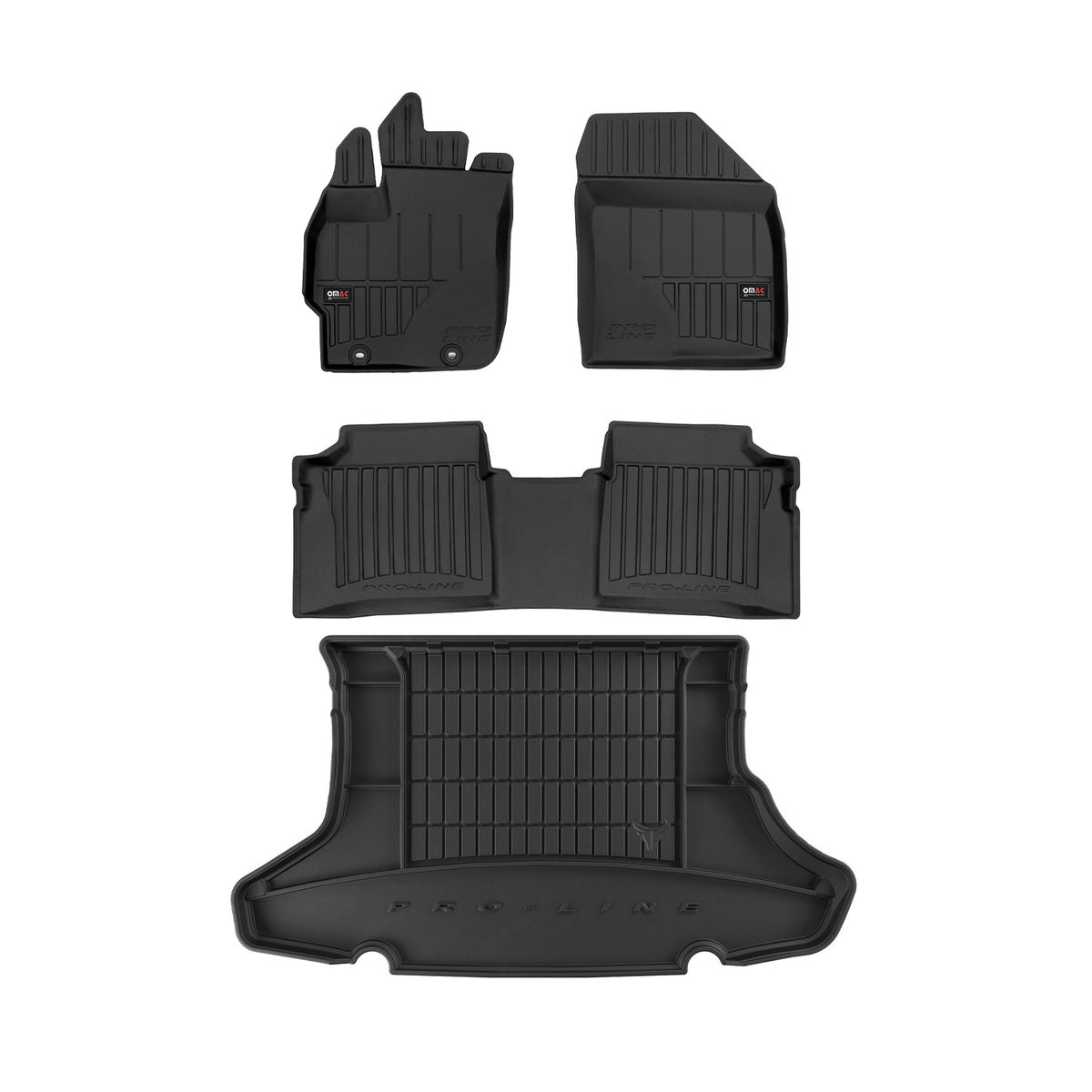 OMAC Fußmatten & Kofferraumwanne Set für Toyota Prius 2010-2015 Gummi Schwarz 4x
