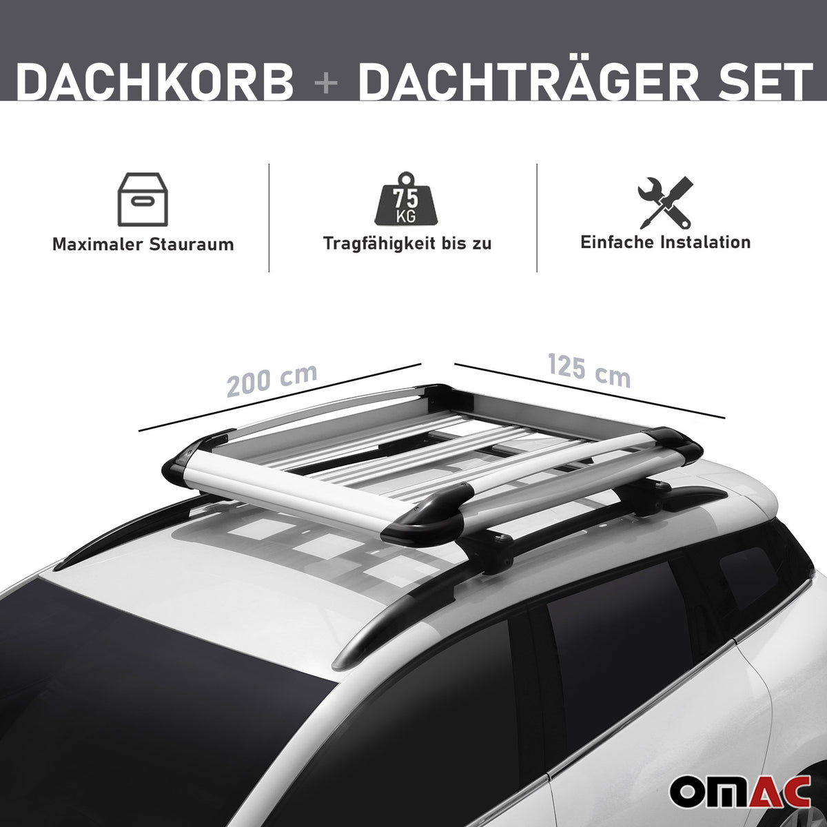 Dachkorb+Dachträger Set für VW Amarok 2010-2021 Aluminium Silber Gepäckkorb