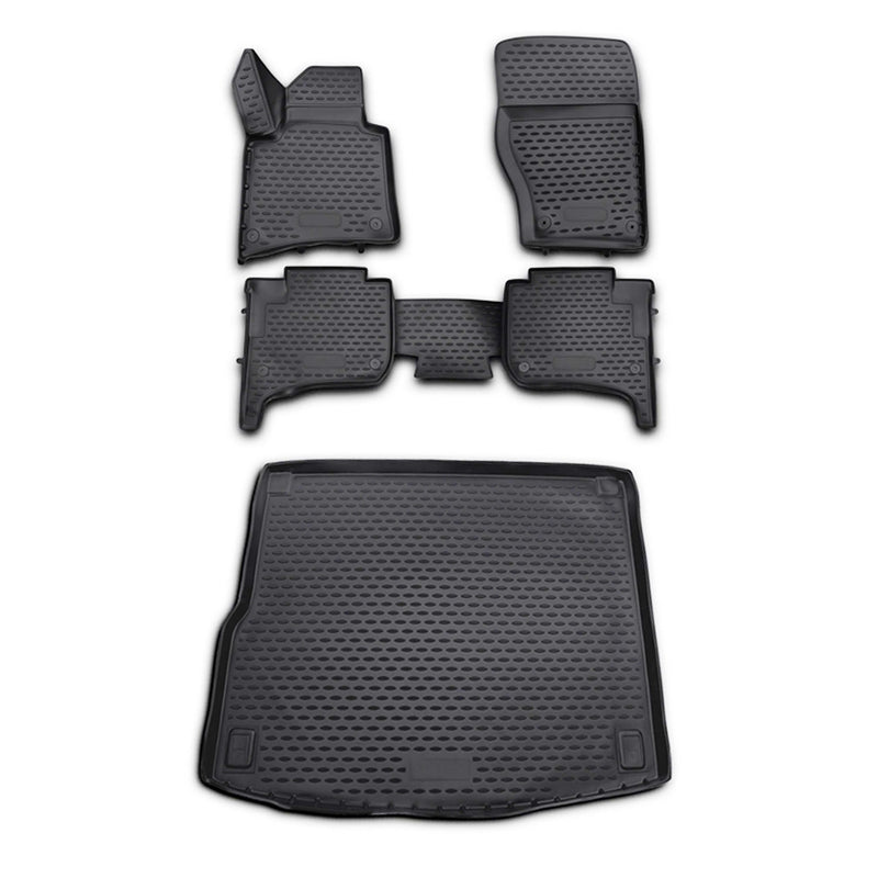 Fußmatten & Kofferraumwanne Set für VW Touareg 2010-2018 Gummi TPE Schwarz 5x